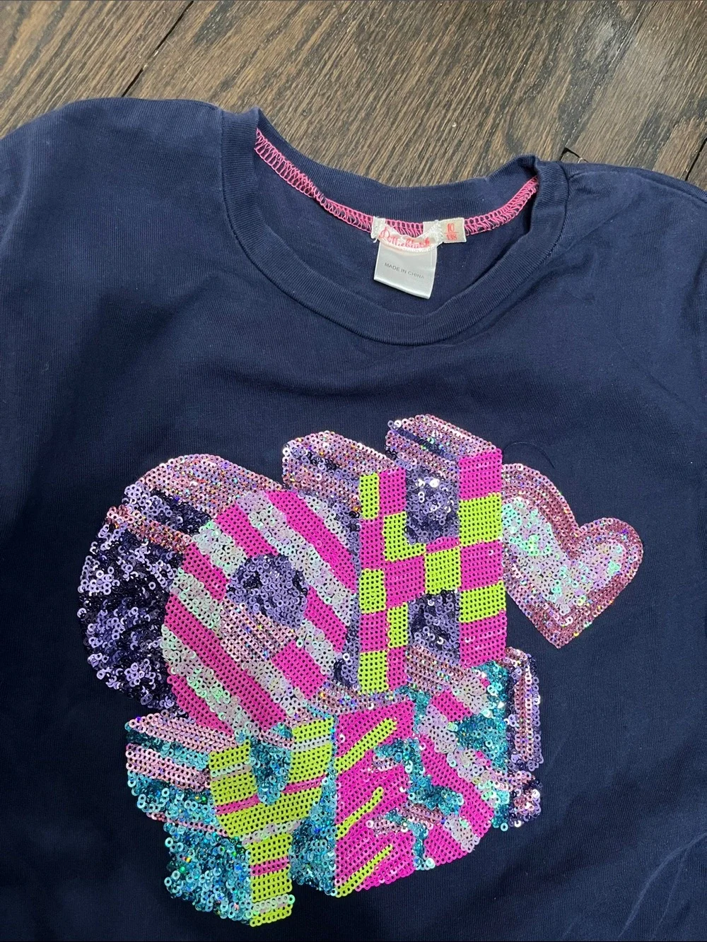 Billieblush Navy and Pink Glitter Knit skirt and sequin T shirt set